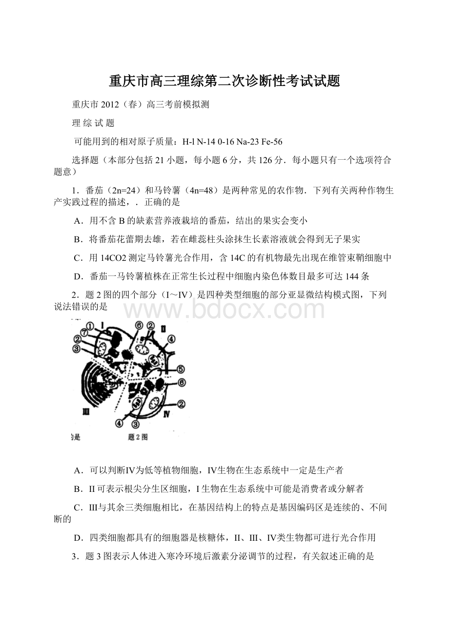 重庆市高三理综第二次诊断性考试试题Word文件下载.docx