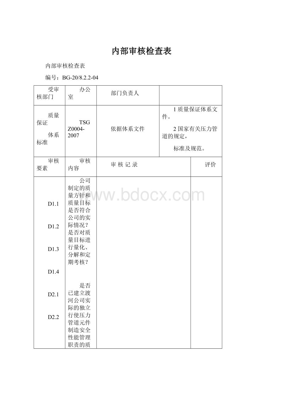 内部审核检查表Word文档下载推荐.docx