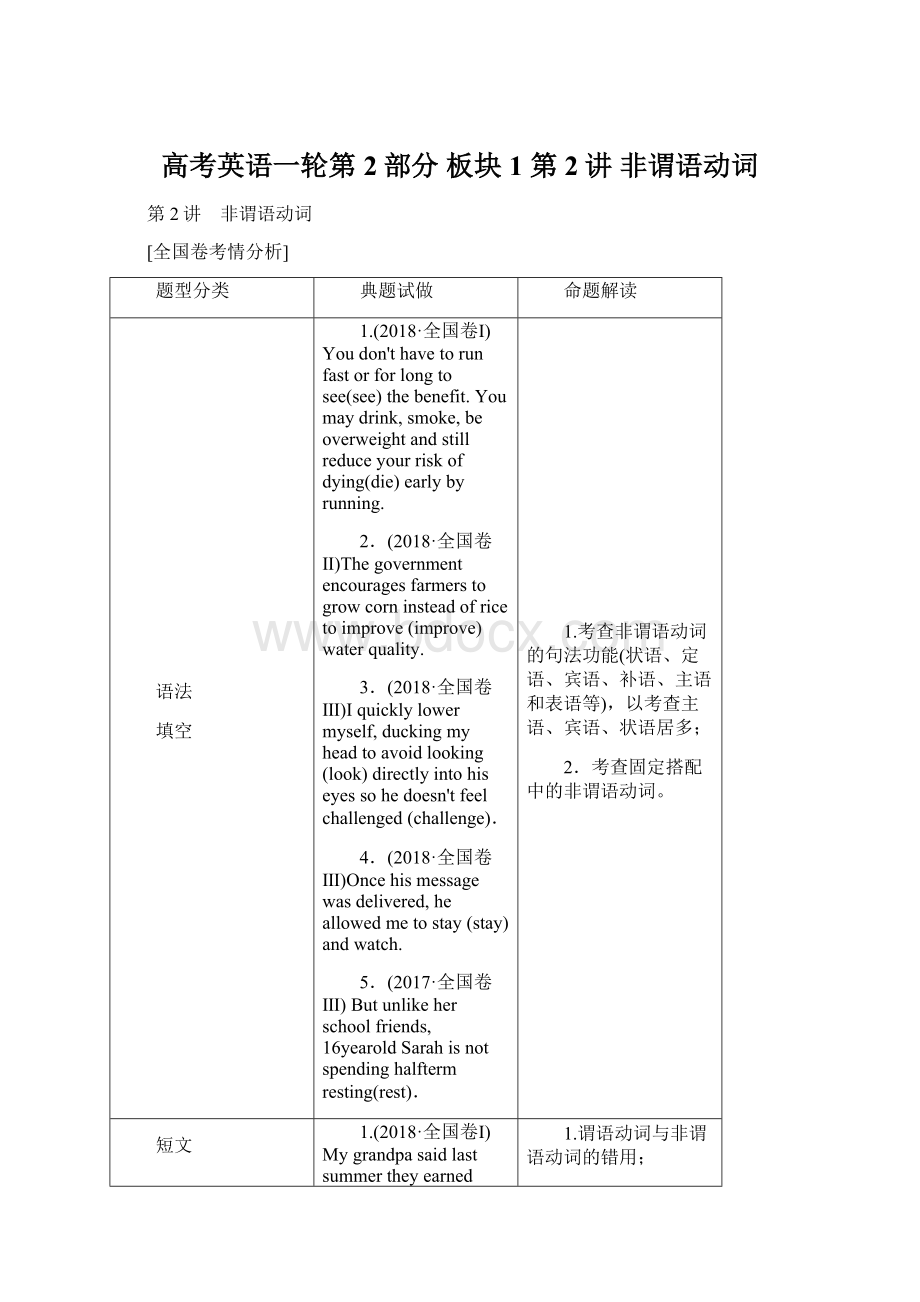 高考英语一轮第2部分 板块1 第2讲 非谓语动词文档格式.docx_第1页