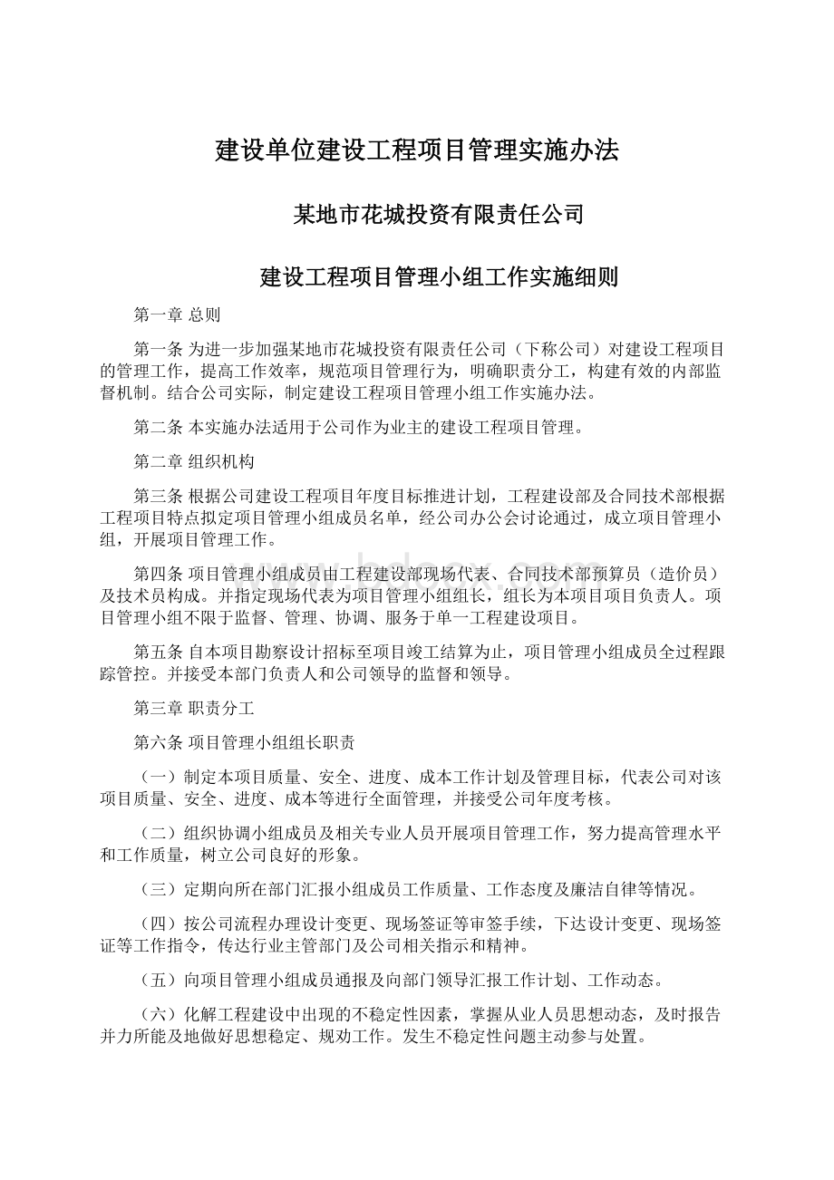 建设单位建设工程项目管理实施办法Word下载.docx