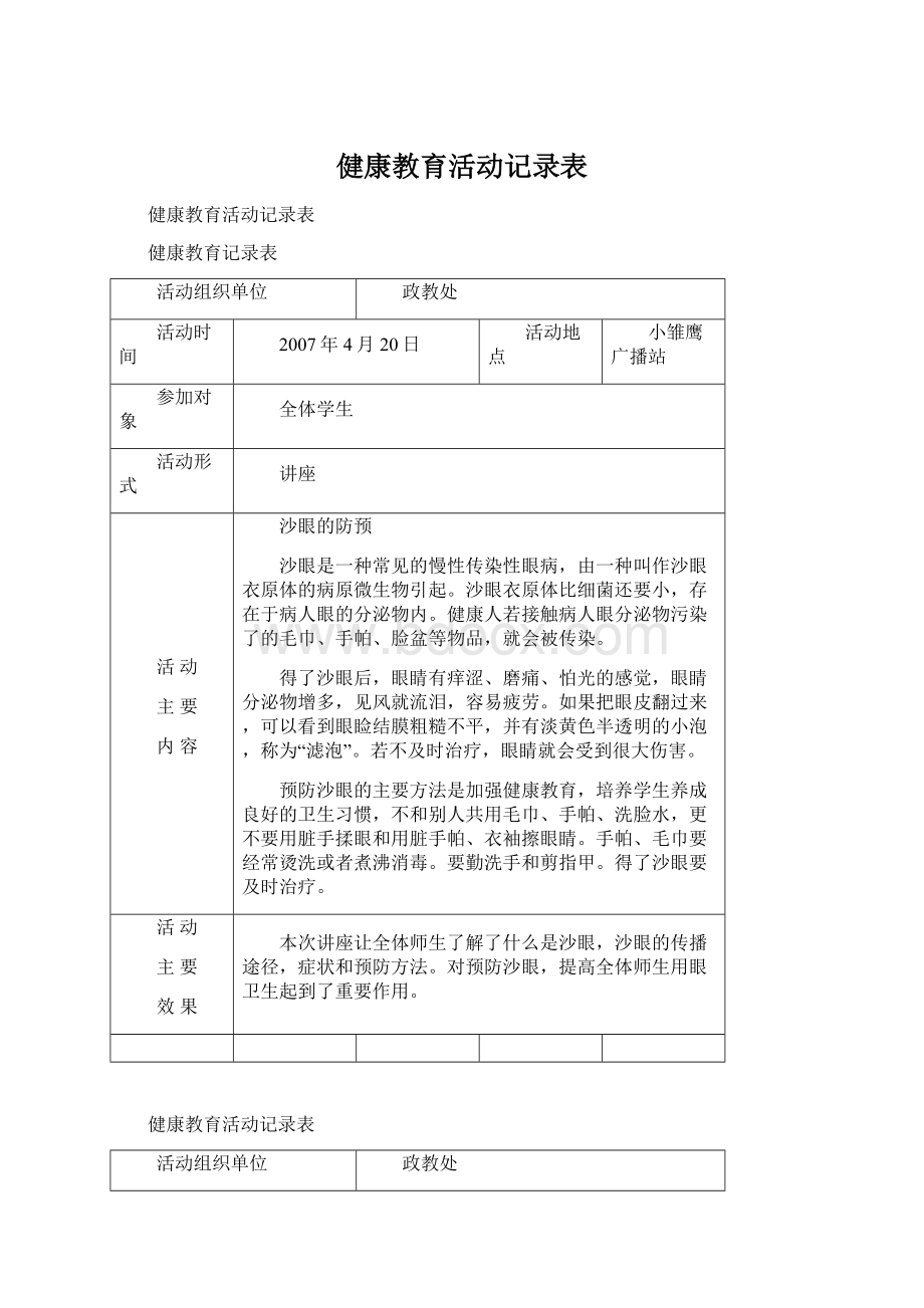 健康教育活动记录表Word文档下载推荐.docx_第1页