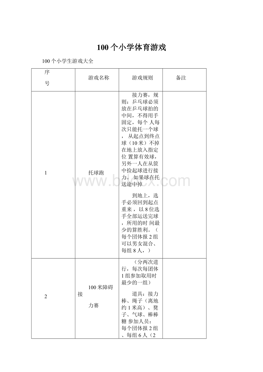 100个小学体育游戏.docx_第1页