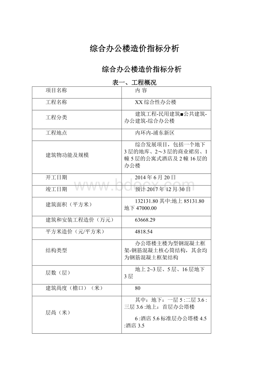 综合办公楼造价指标分析.docx