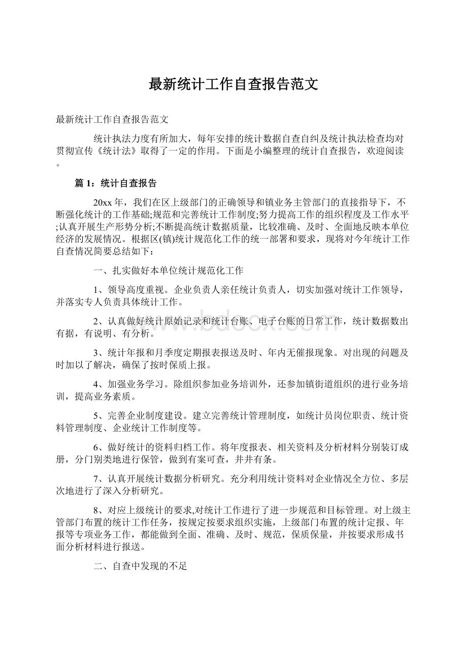 最新统计工作自查报告范文.docx