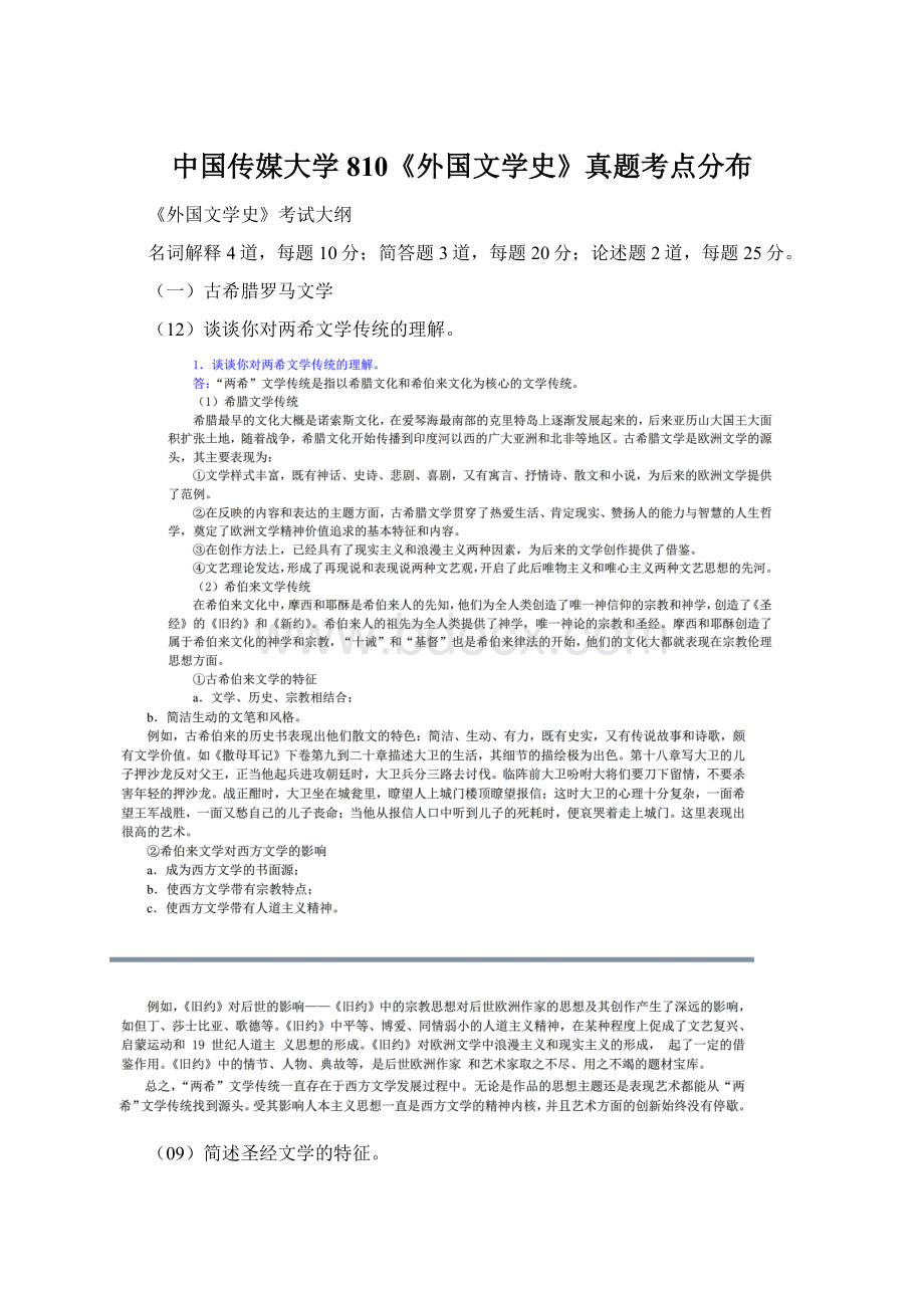 中国传媒大学810《外国文学史》真题考点分布.docx