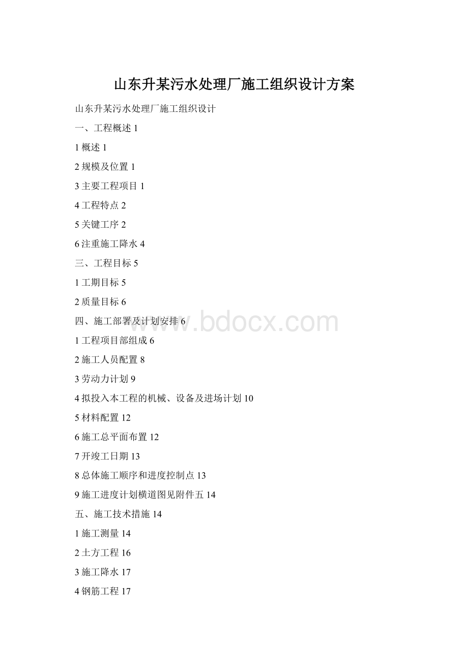 山东升某污水处理厂施工组织设计方案Word格式文档下载.docx