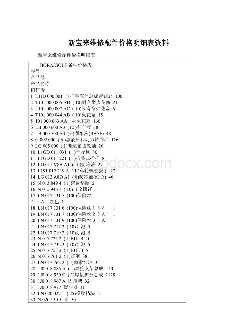 新宝来维修配件价格明细表资料Word文档下载推荐.docx_第1页