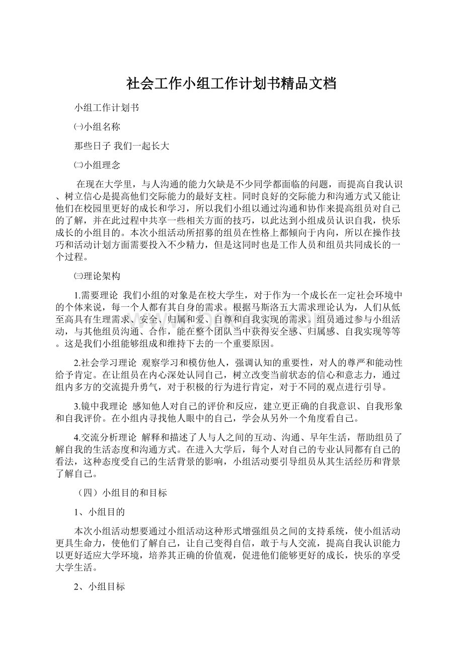 社会工作小组工作计划书精品文档Word格式.docx