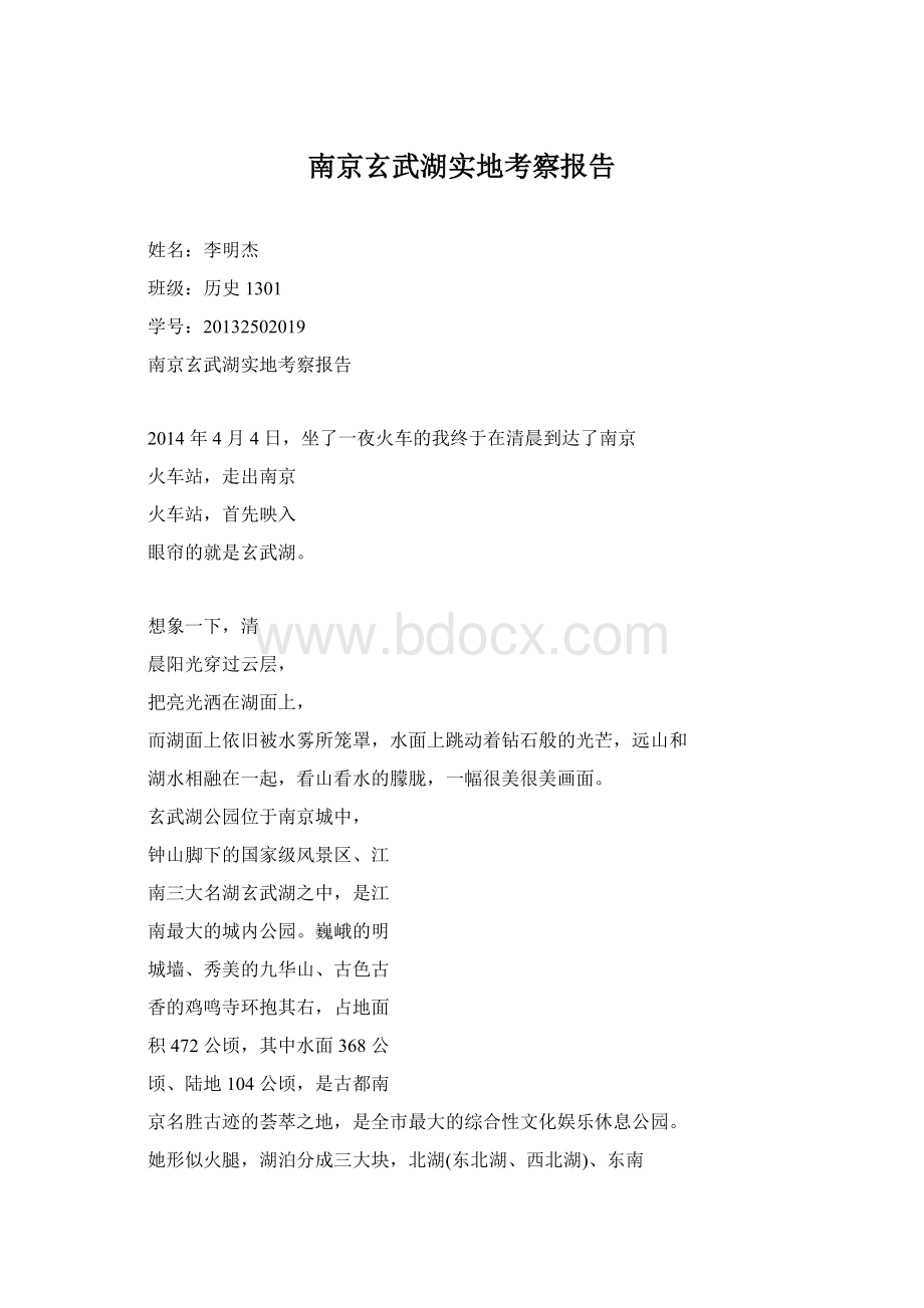 南京玄武湖实地考察报告.docx_第1页