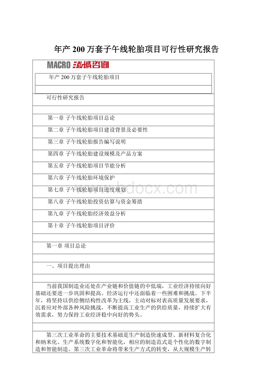 年产200万套子午线轮胎项目可行性研究报告.docx_第1页