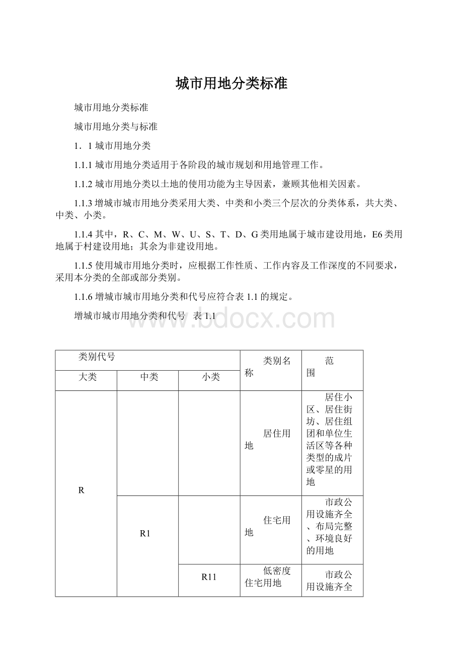 城市用地分类标准Word格式文档下载.docx