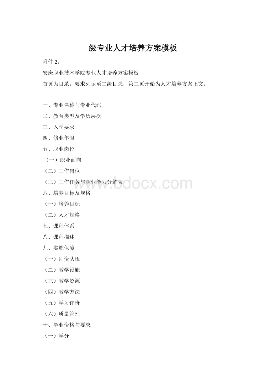 级专业人才培养方案模板Word格式.docx