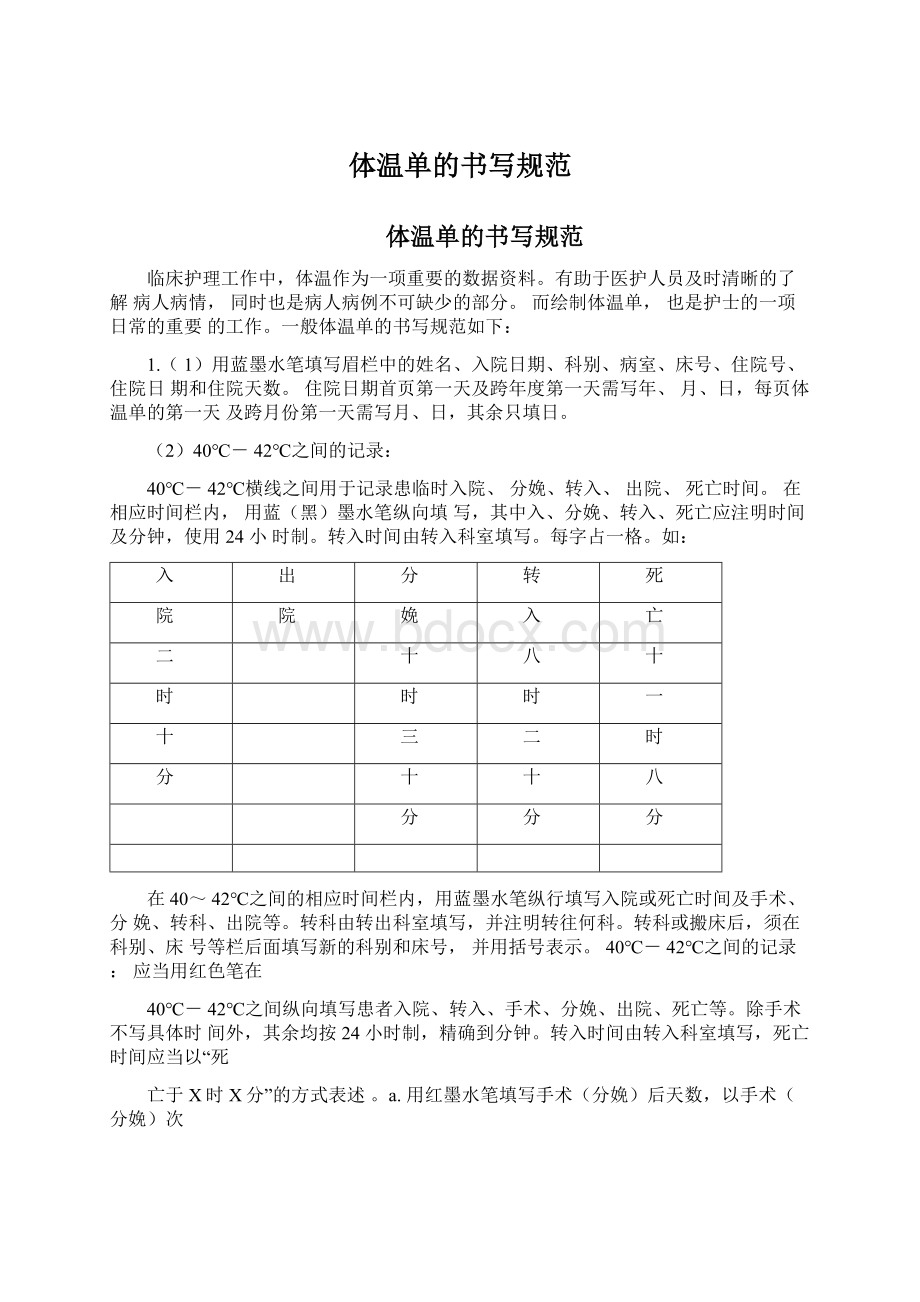 体温单的书写规范文档格式.docx_第1页