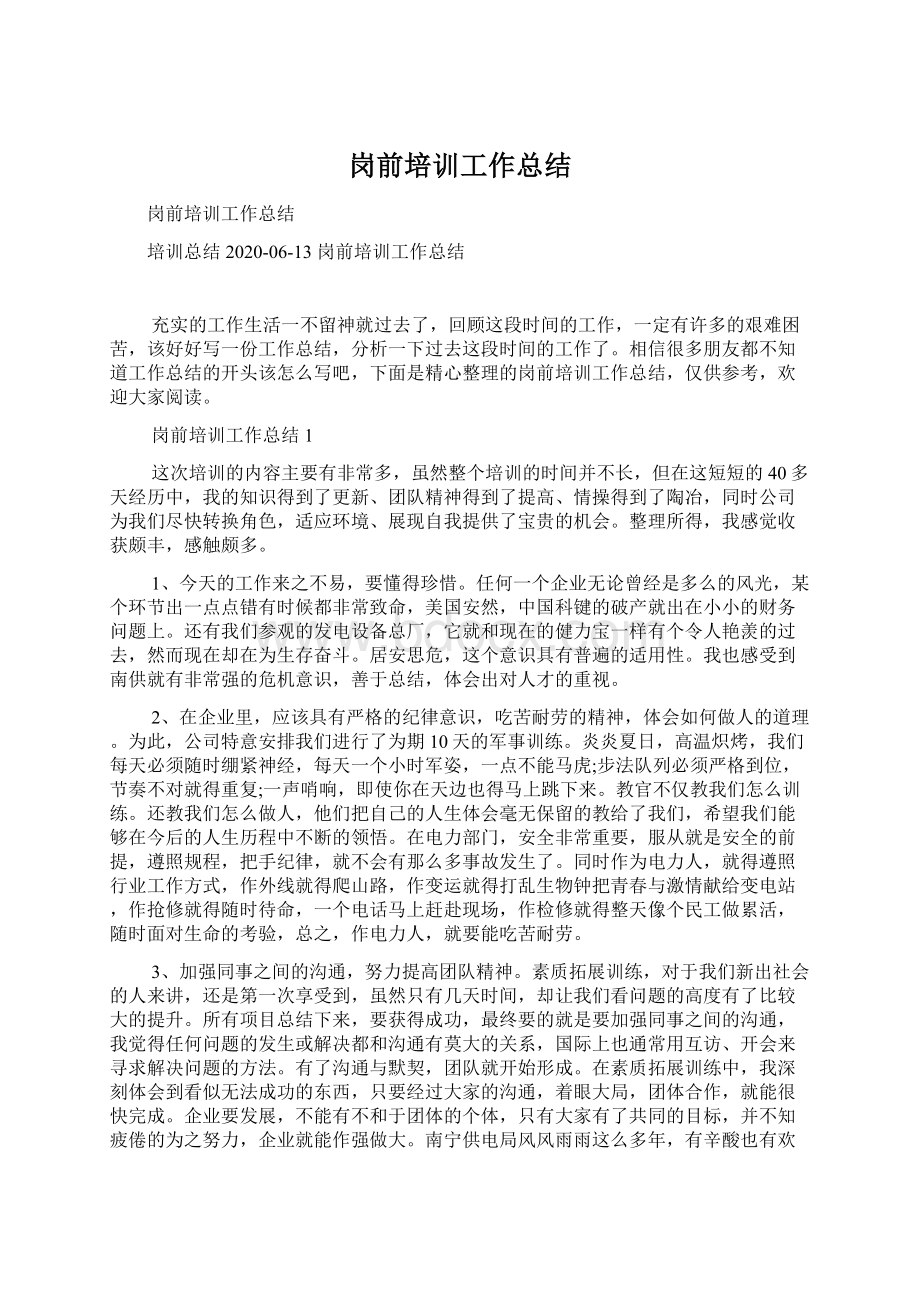 岗前培训工作总结Word文档下载推荐.docx