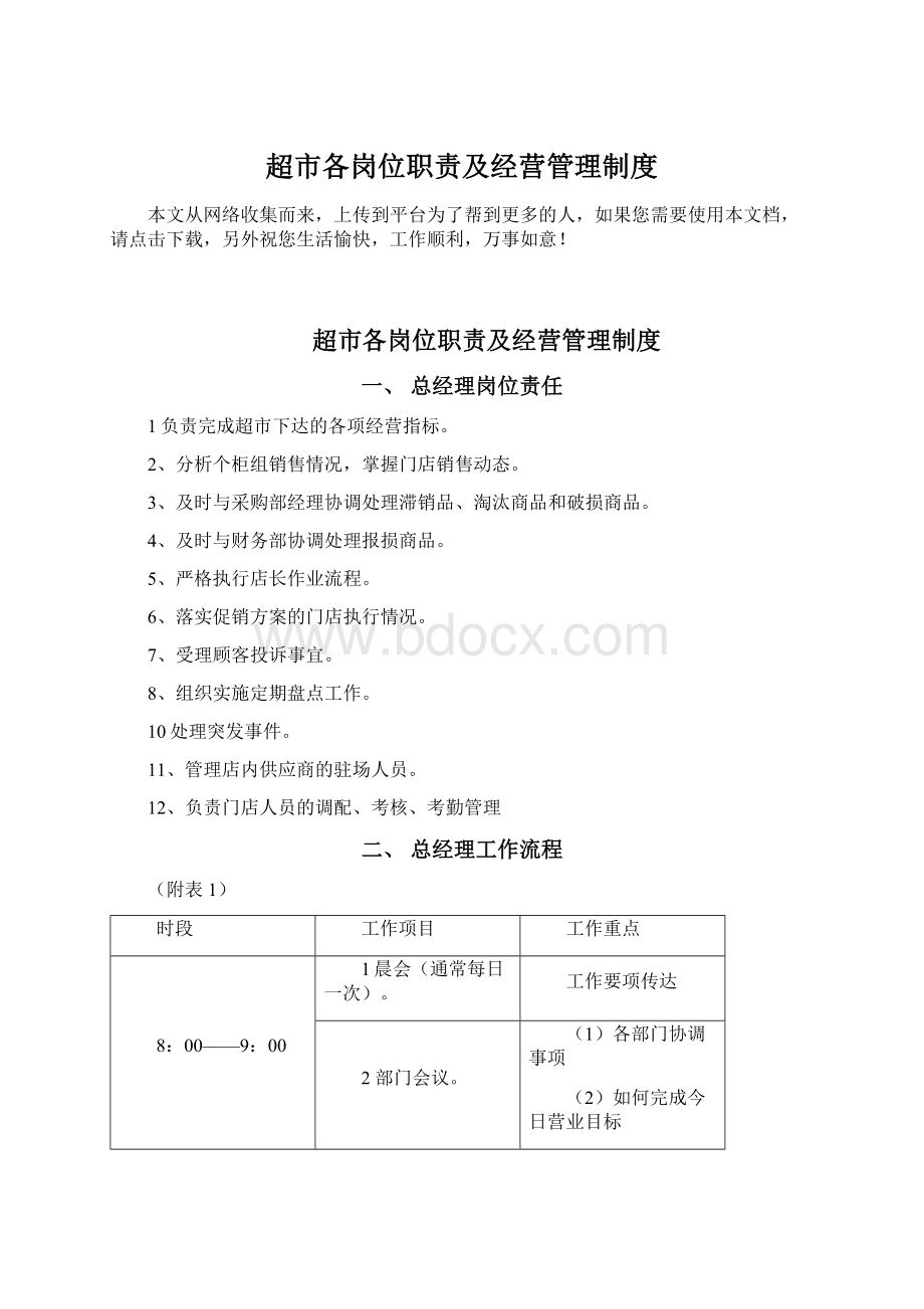 超市各岗位职责及经营管理制度Word格式文档下载.docx_第1页