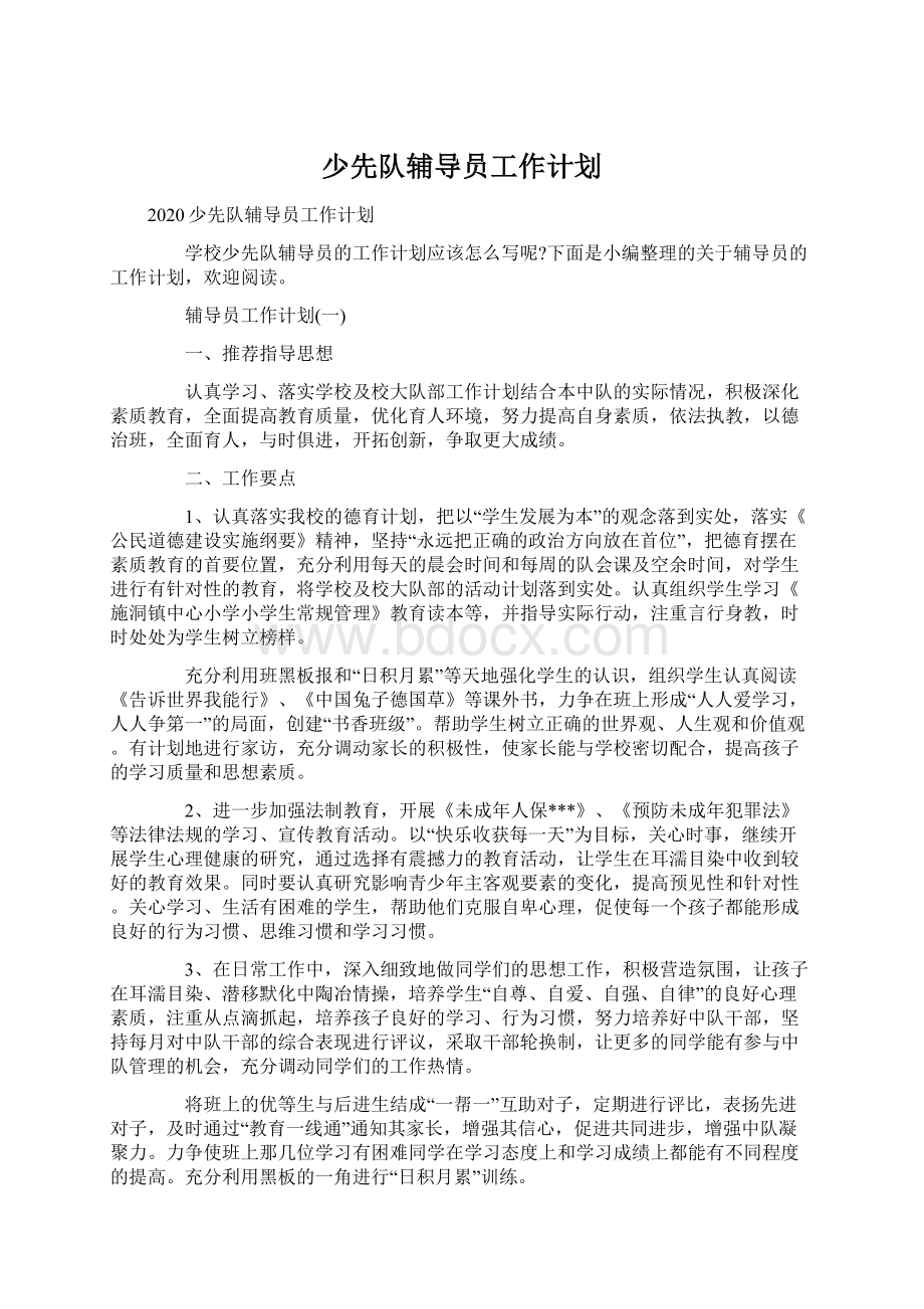 少先队辅导员工作计划Word文档格式.docx