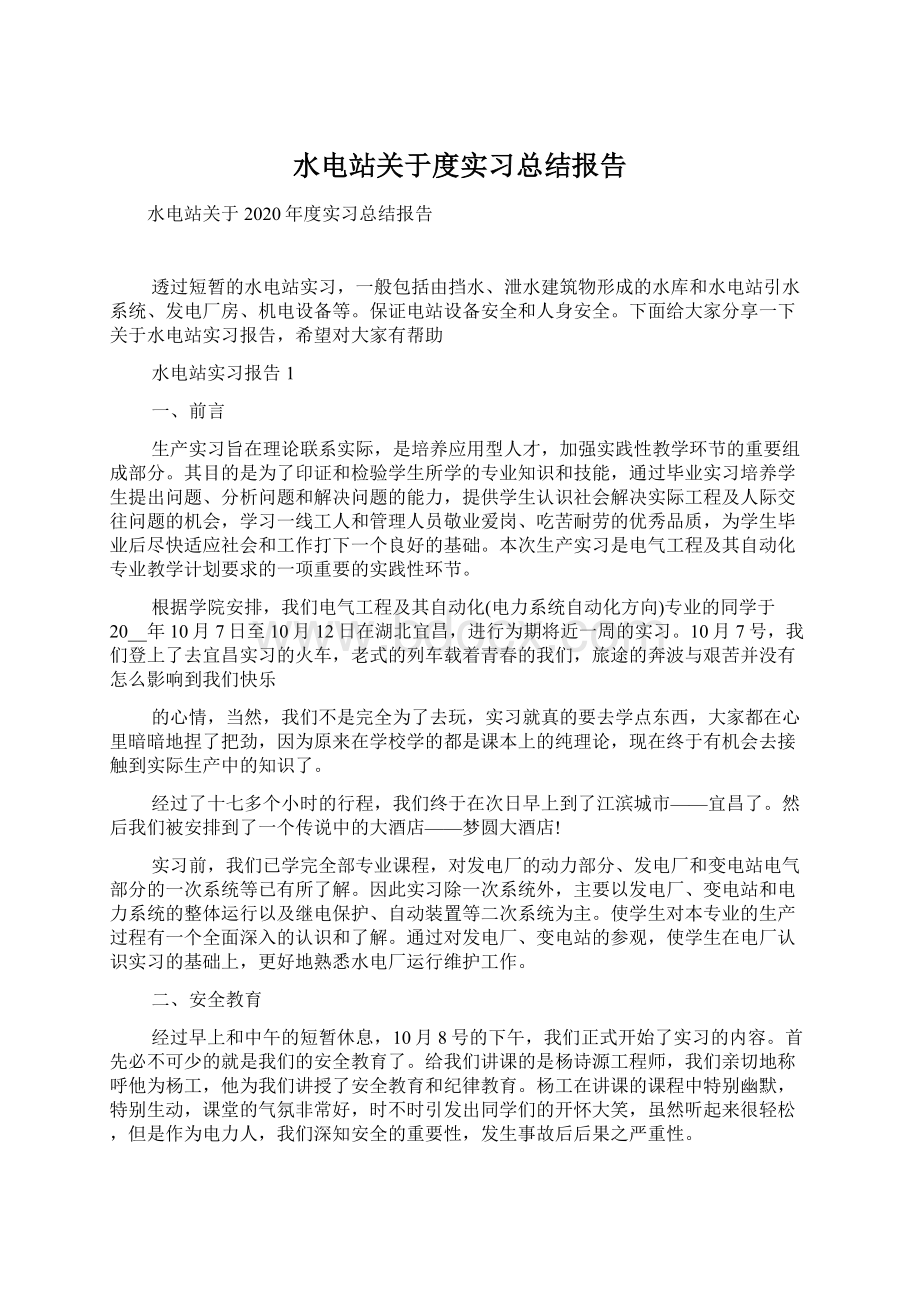 水电站关于度实习总结报告文档格式.docx