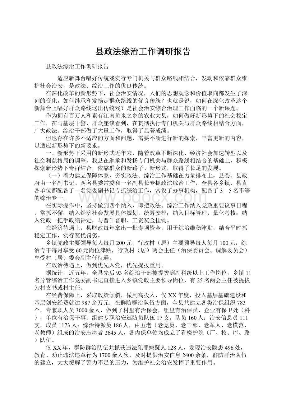 县政法综治工作调研报告.docx