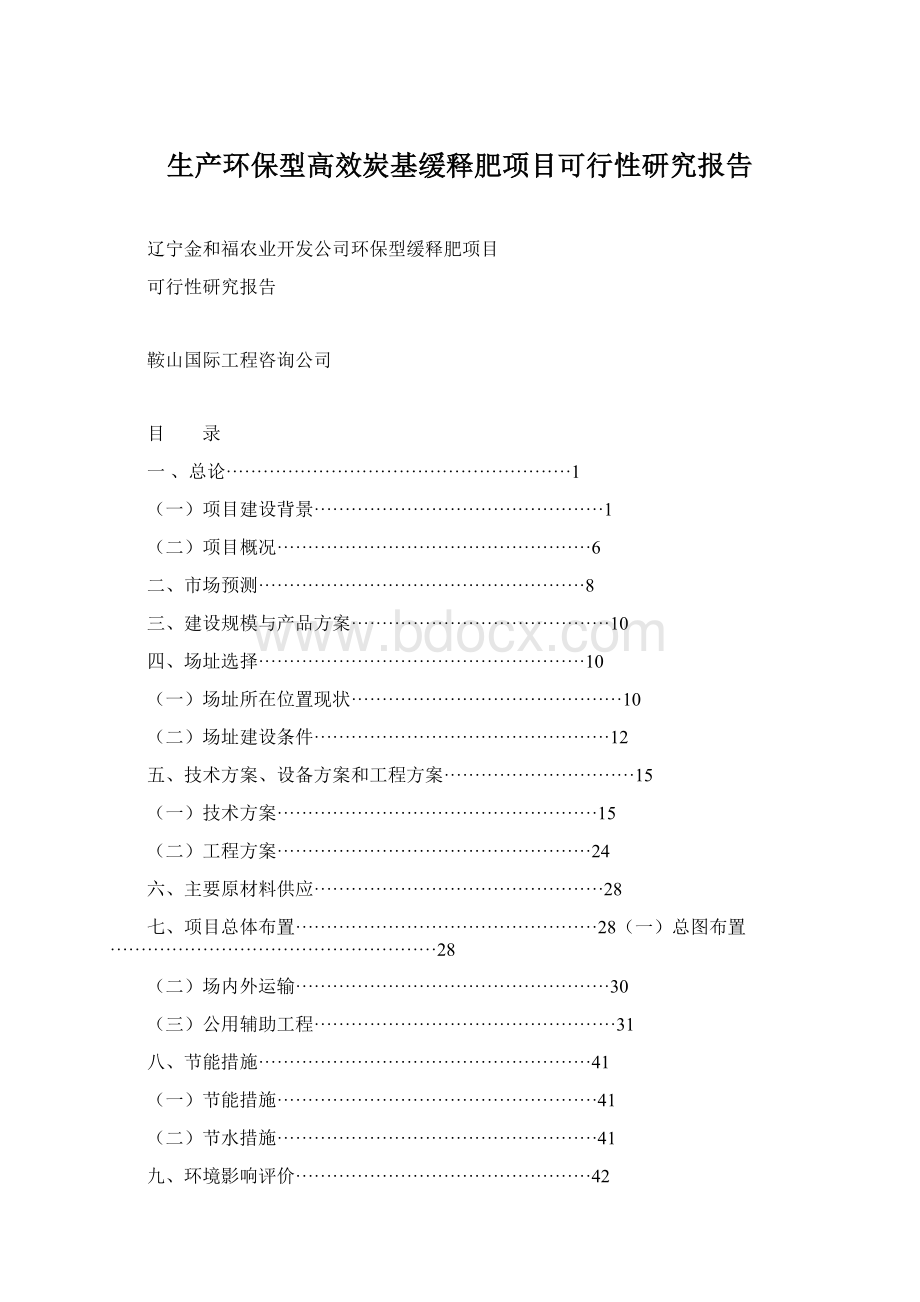 生产环保型高效炭基缓释肥项目可行性研究报告文档格式.docx