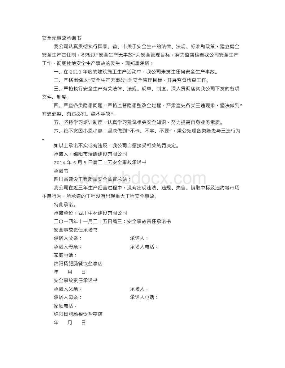 安全事故承诺书.doc_第1页