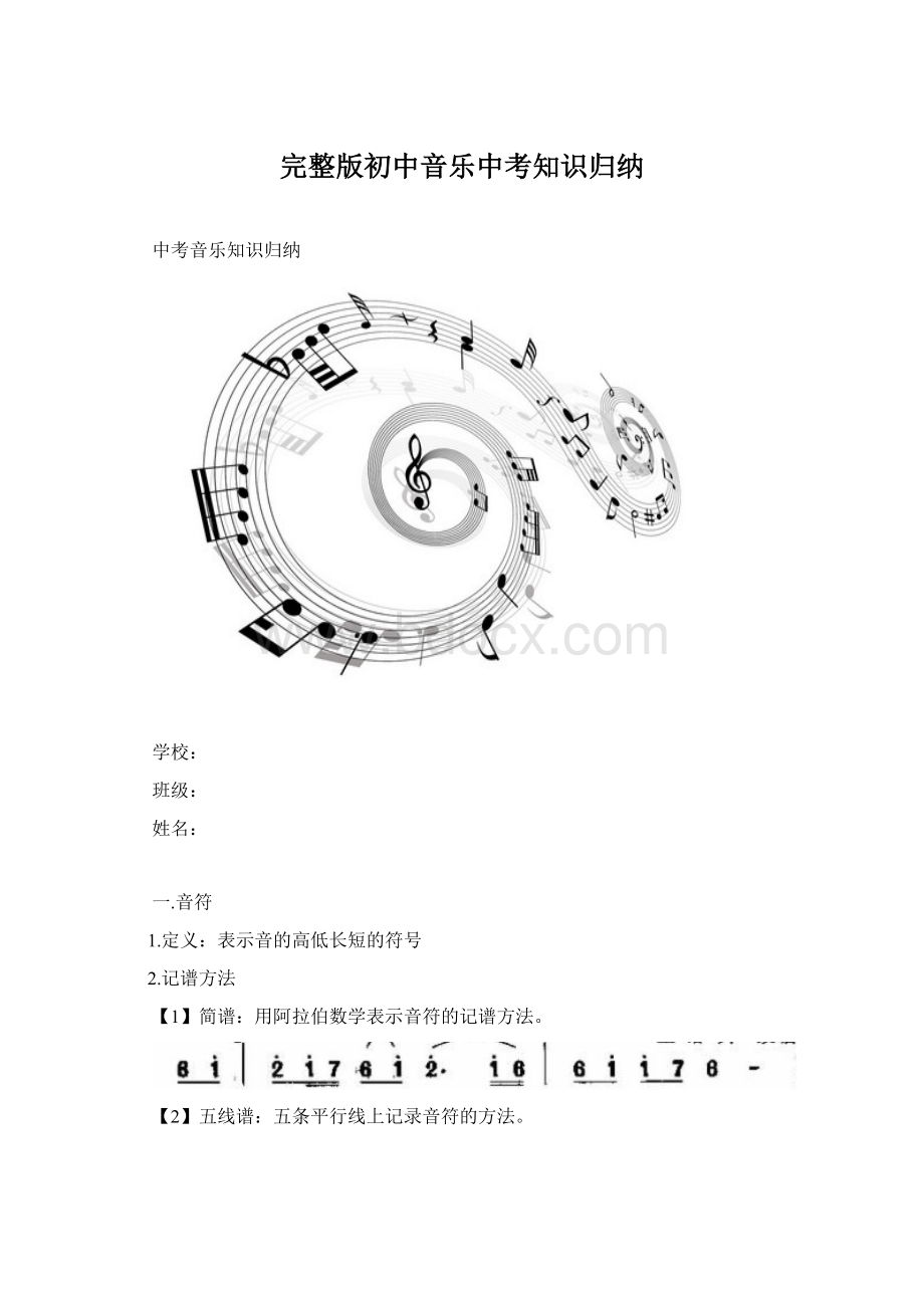 完整版初中音乐中考知识归纳.docx