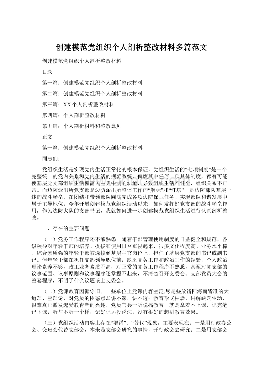 创建模范党组织个人剖析整改材料多篇范文文档格式.docx