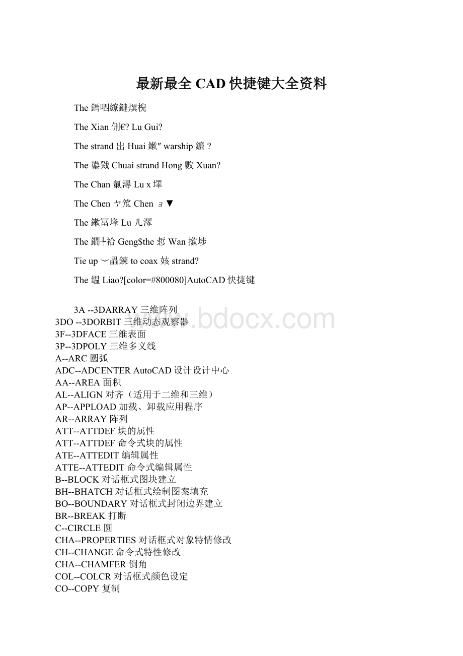 最新最全CAD快捷键大全资料Word下载.docx