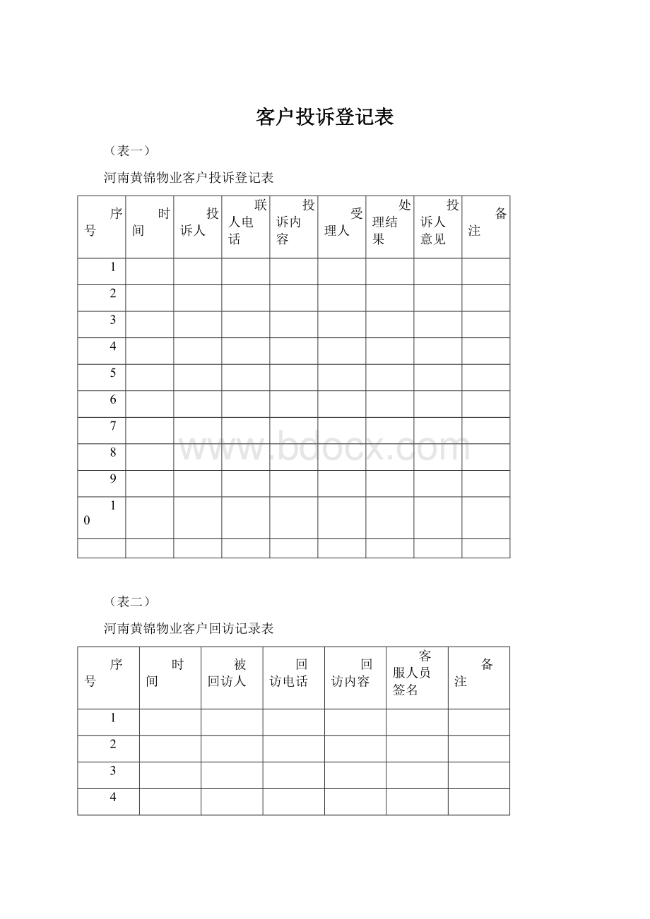 客户投诉登记表Word下载.docx