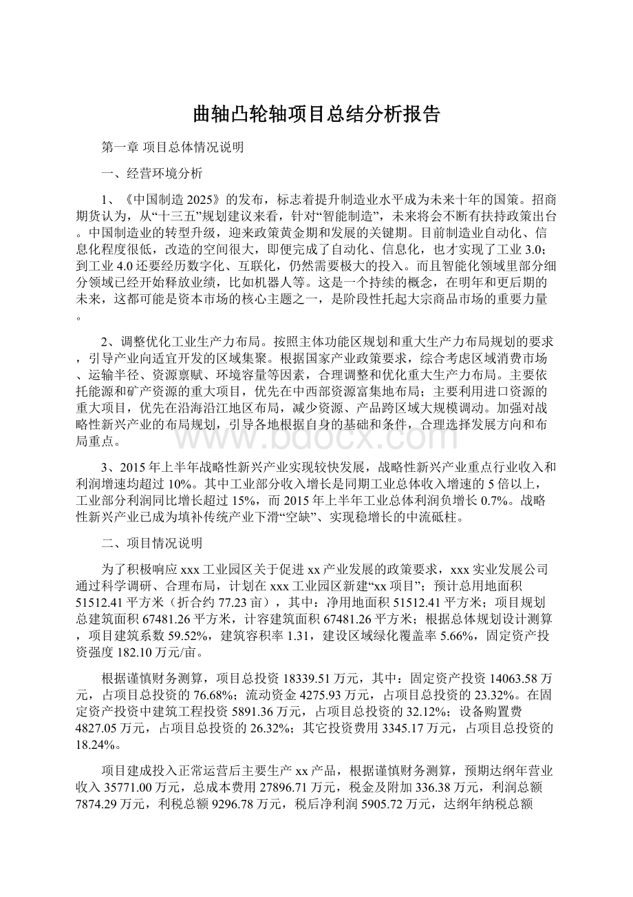 曲轴凸轮轴项目总结分析报告Word格式.docx