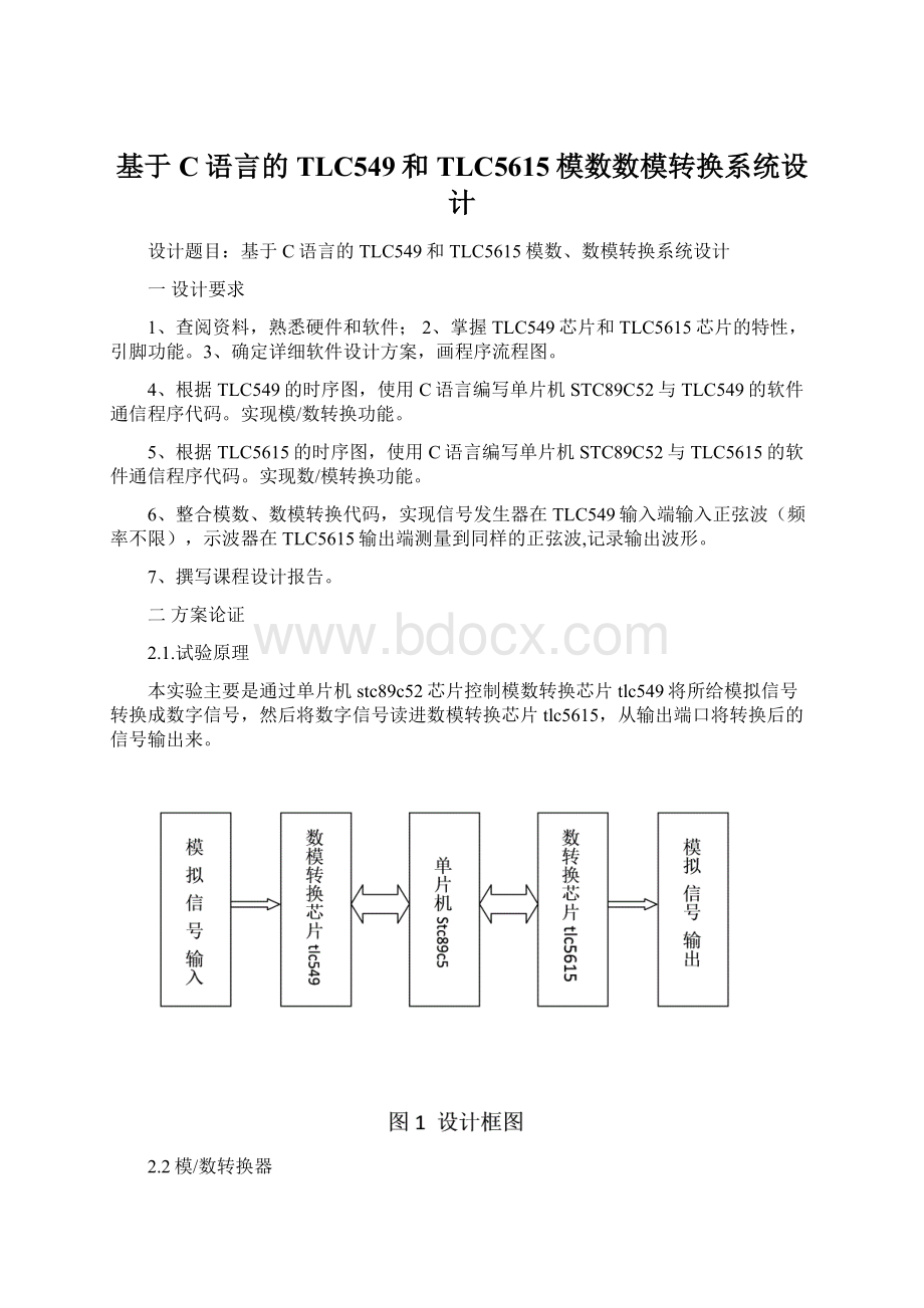 基于C语言的TLC549和TLC5615模数数模转换系统设计Word文件下载.docx_第1页