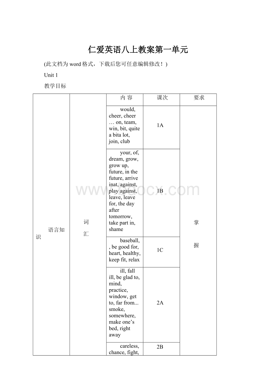 仁爱英语八上教案第一单元.docx