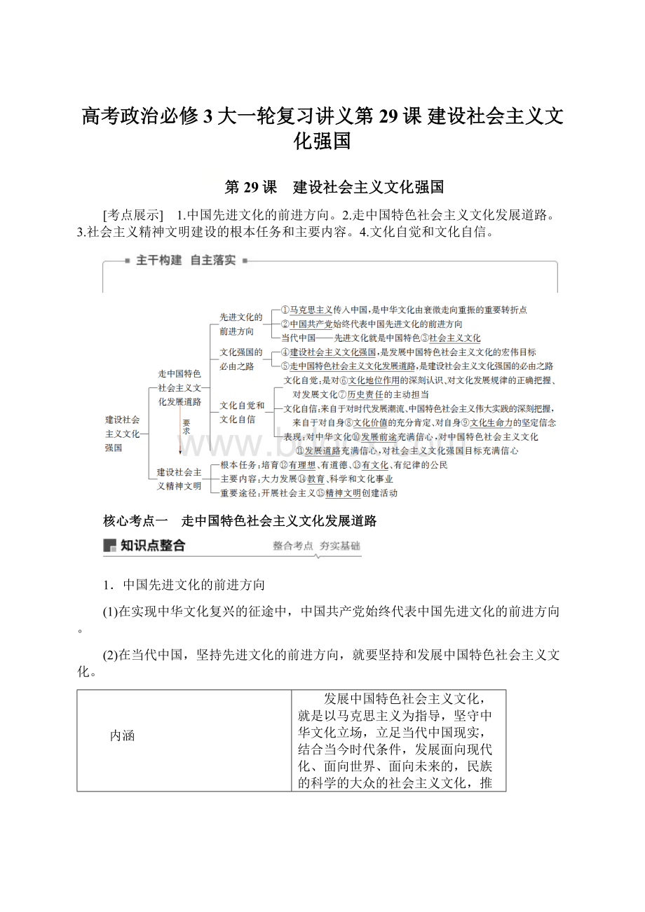 高考政治必修3大一轮复习讲义第29课 建设社会主义文化强国文档格式.docx