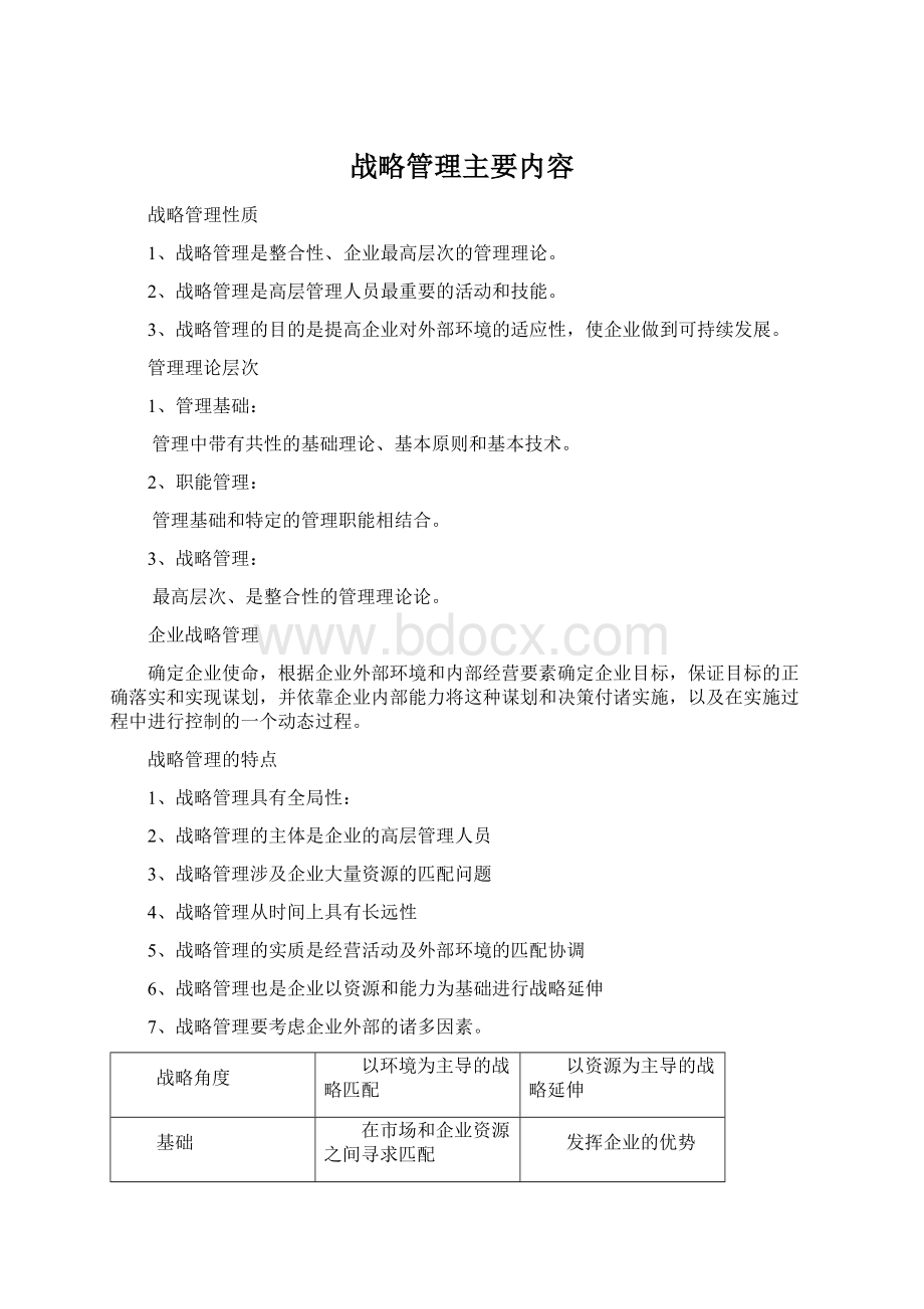 战略管理主要内容Word格式.docx