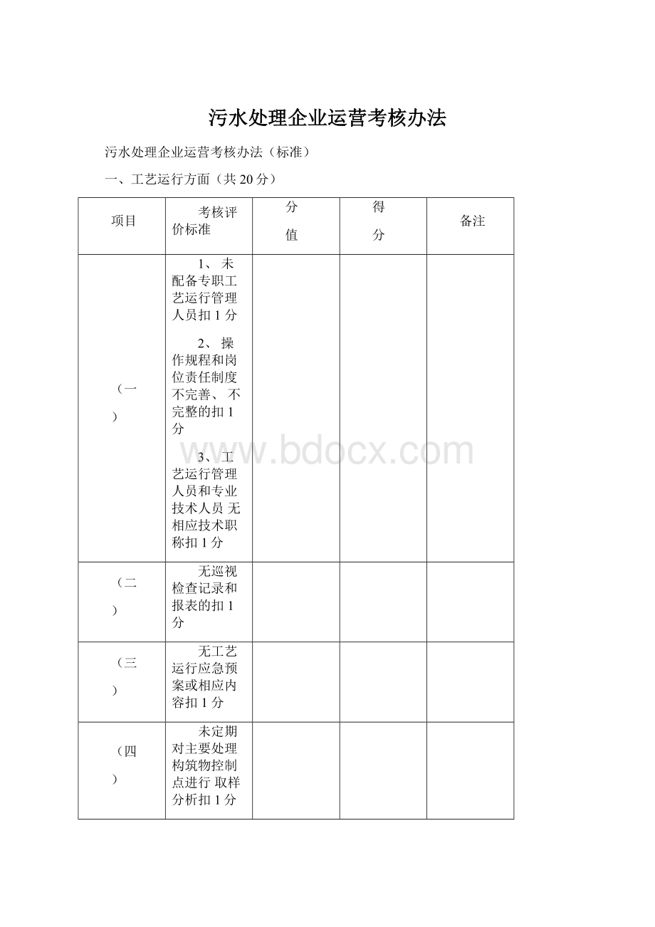 污水处理企业运营考核办法Word文档格式.docx_第1页