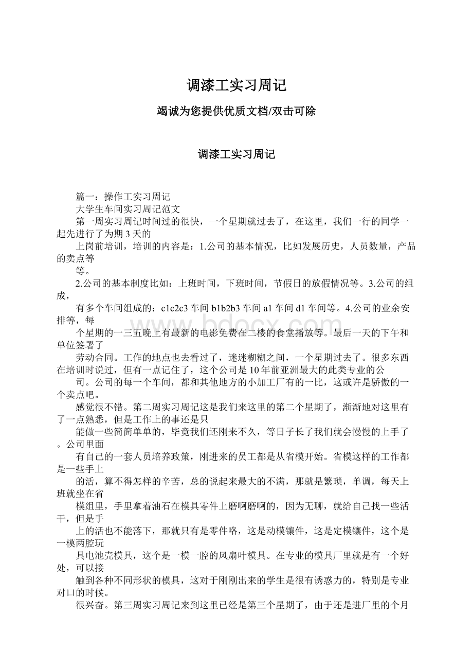 调漆工实习周记Word格式.docx