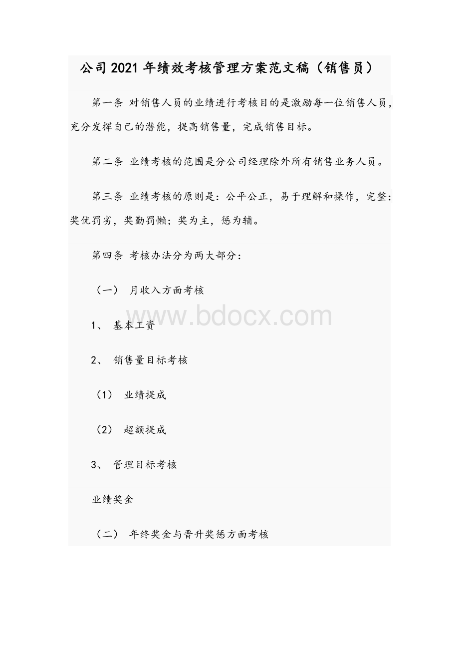 公司2021年绩效考核管理方案文稿（销售员）.docx_第1页