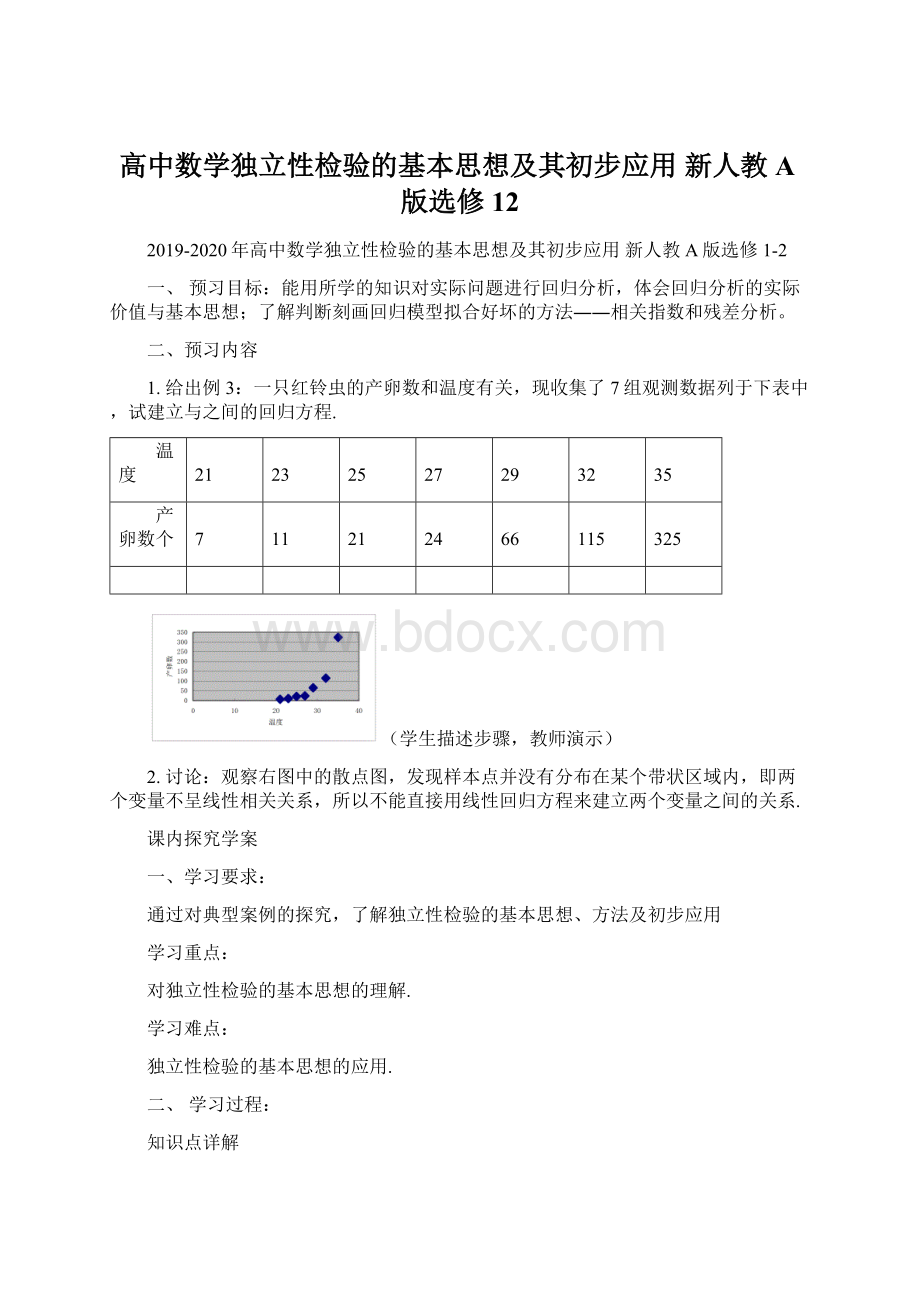 高中数学独立性检验的基本思想及其初步应用 新人教A版选修12Word文档格式.docx