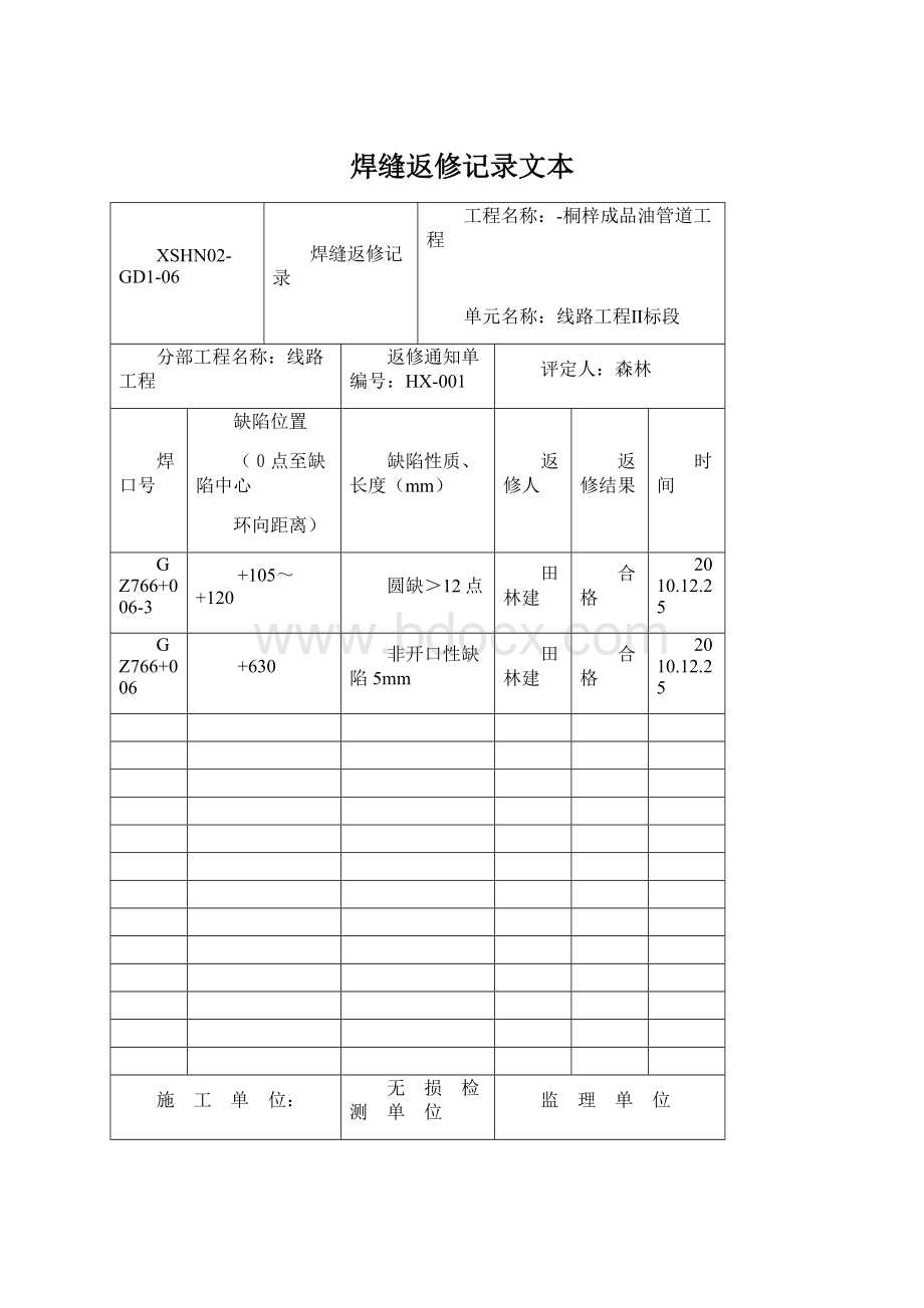 焊缝返修记录文本Word格式文档下载.docx_第1页