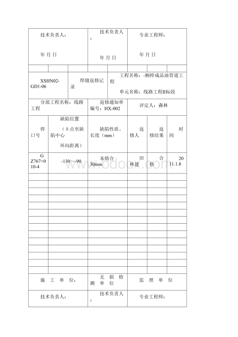 焊缝返修记录文本Word格式文档下载.docx_第2页