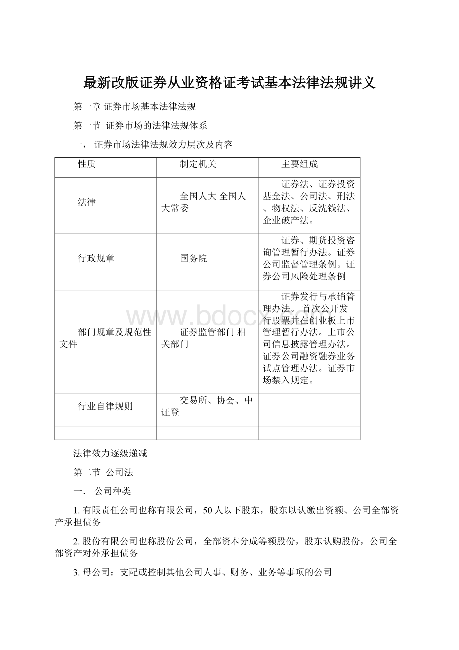 最新改版证券从业资格证考试基本法律法规讲义Word下载.docx_第1页