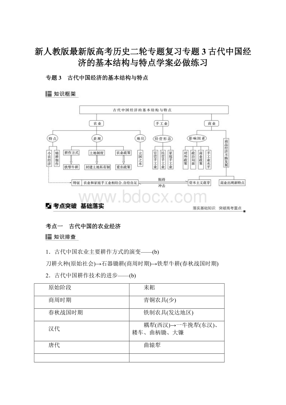 新人教版最新版高考历史二轮专题复习专题3古代中国经济的基本结构与特点学案必做练习Word文档格式.docx_第1页