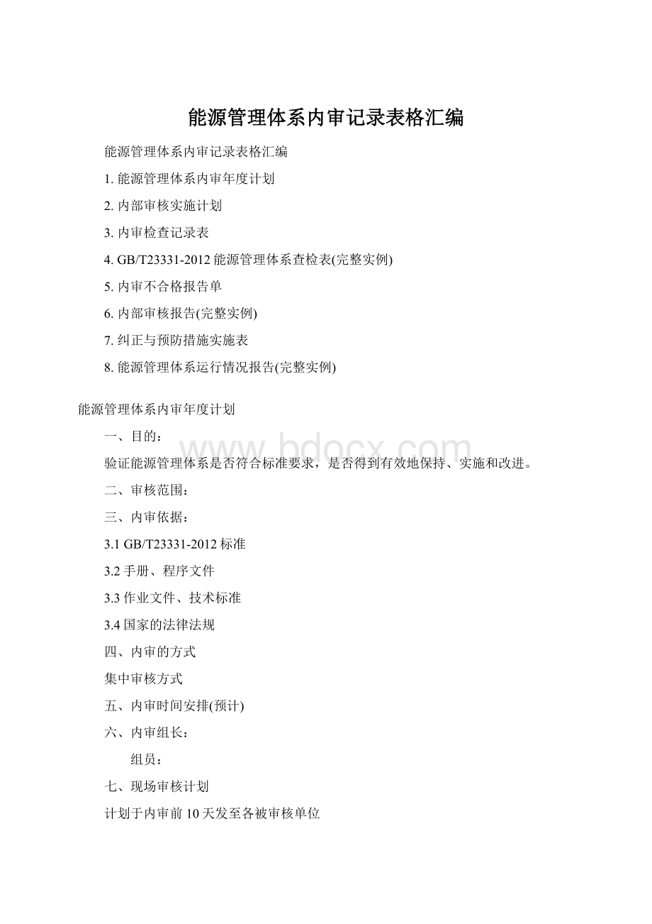 能源管理体系内审记录表格汇编Word格式.docx