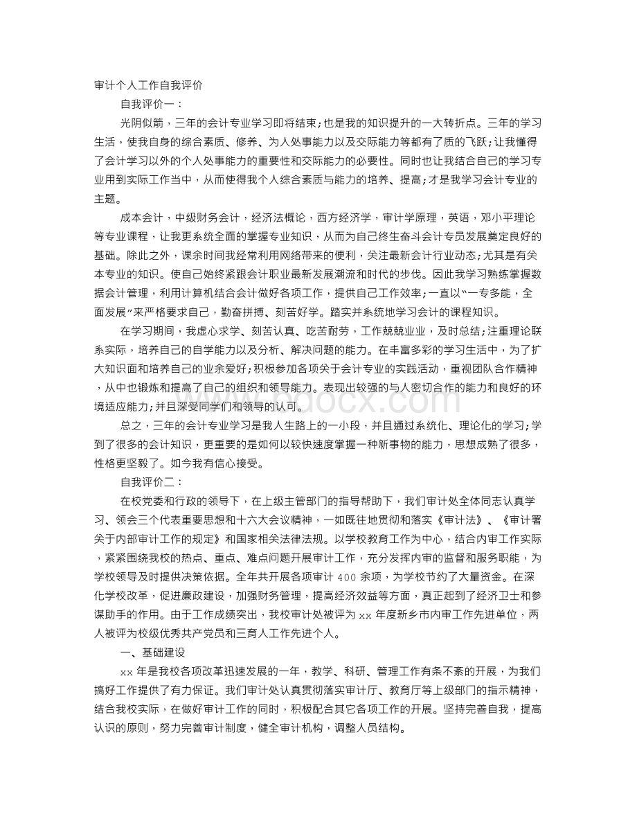 审计员自我评价Word下载.doc