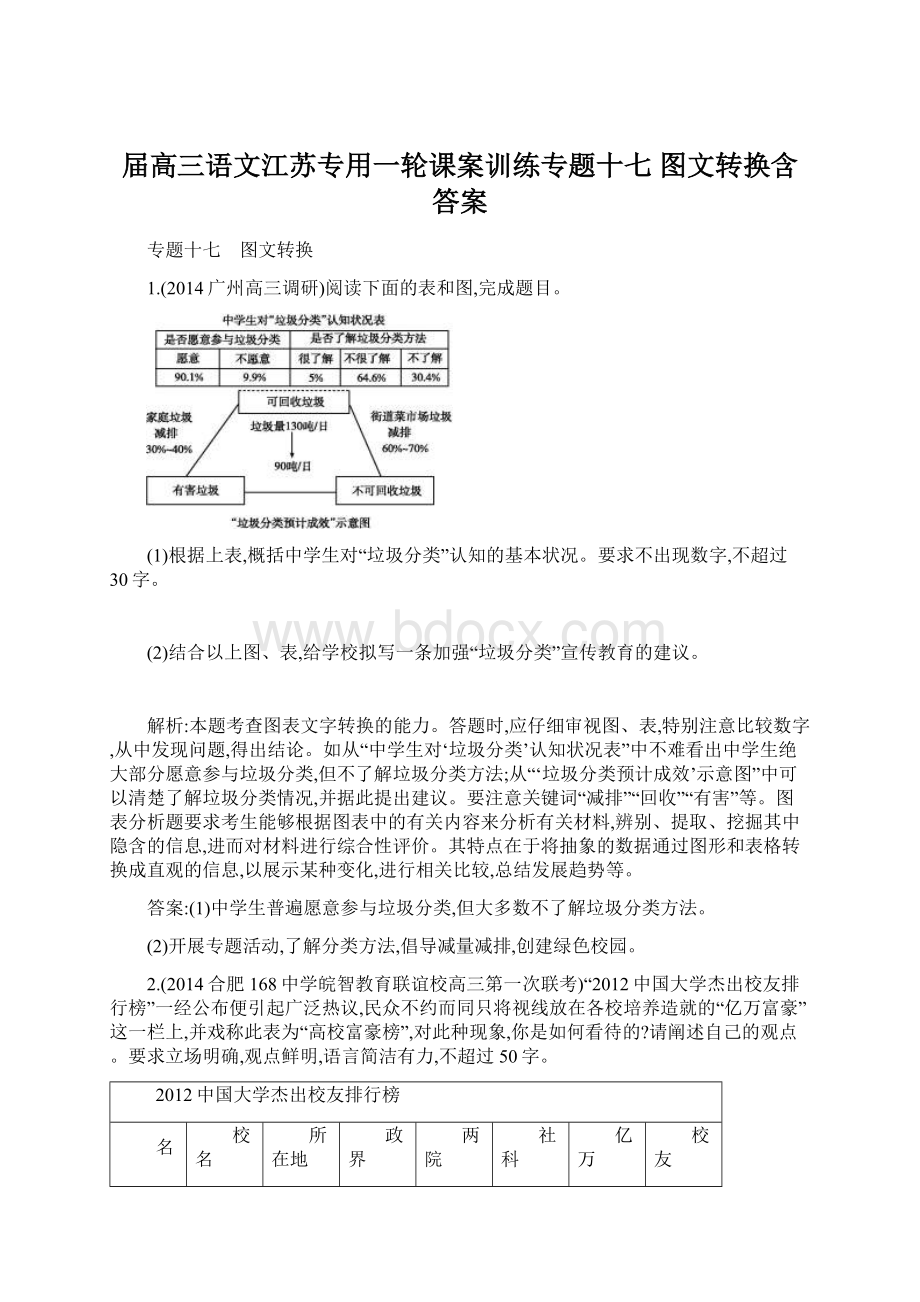 届高三语文江苏专用一轮课案训练专题十七 图文转换含答案.docx