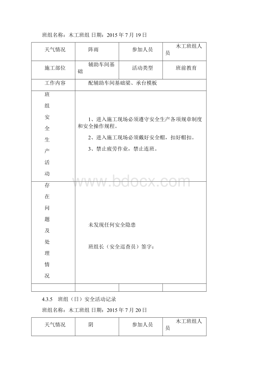 木工班组日安全活动记录Word文档格式.docx_第2页