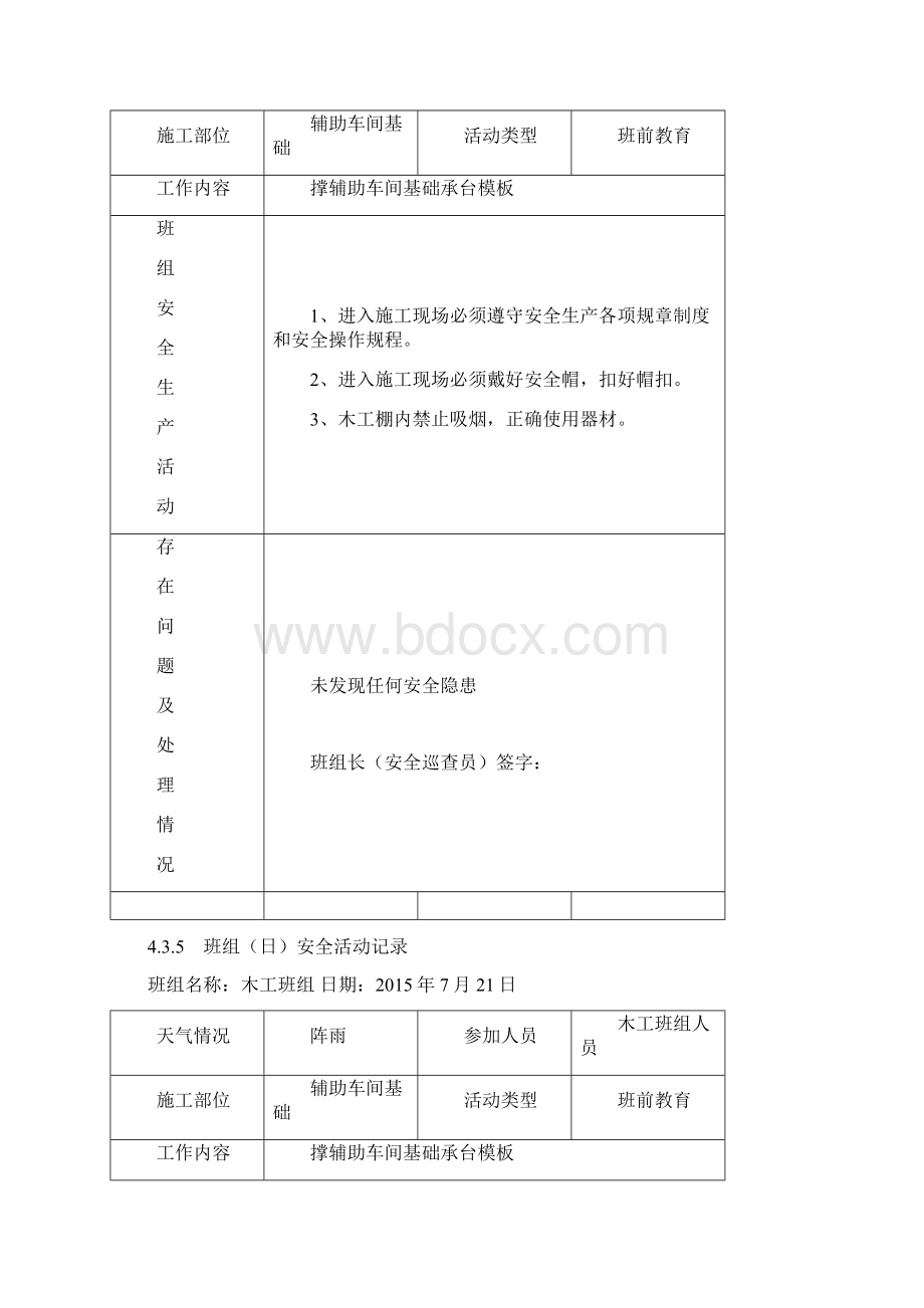 木工班组日安全活动记录Word文档格式.docx_第3页