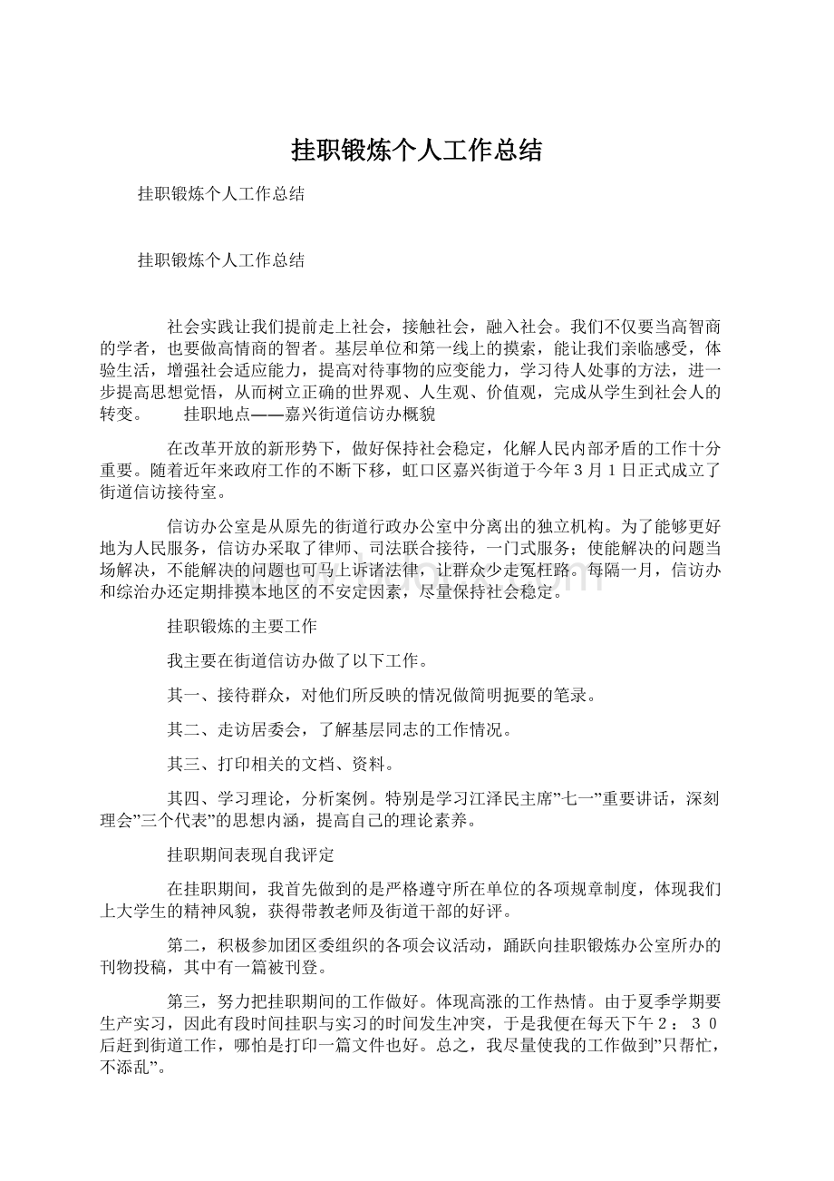 挂职锻炼个人工作总结Word文档格式.docx