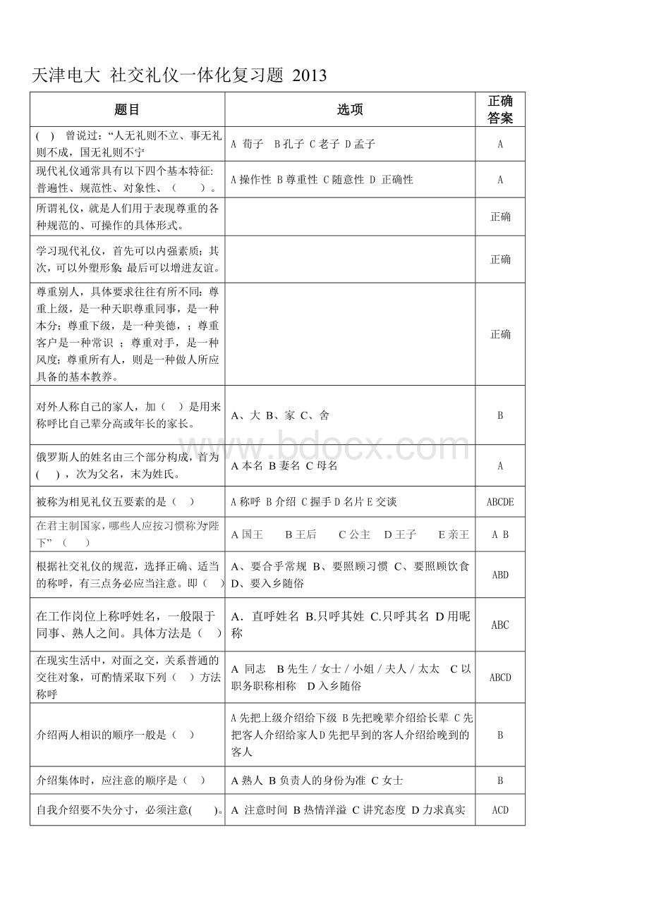 天津电大一体化课《社交礼仪》复习题答案.doc_第1页