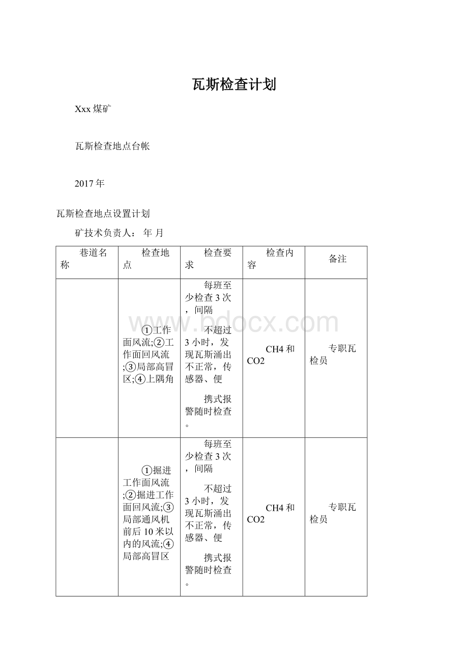 瓦斯检查计划Word格式文档下载.docx