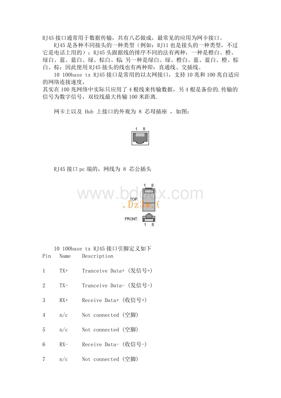 网线水晶头RJ45接口定义.doc